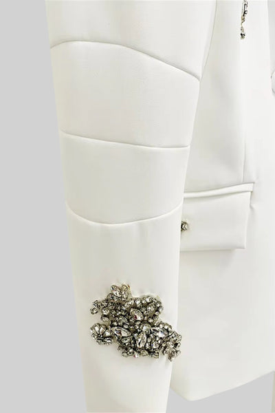 Refined Floral Embellished Pantsuit - White